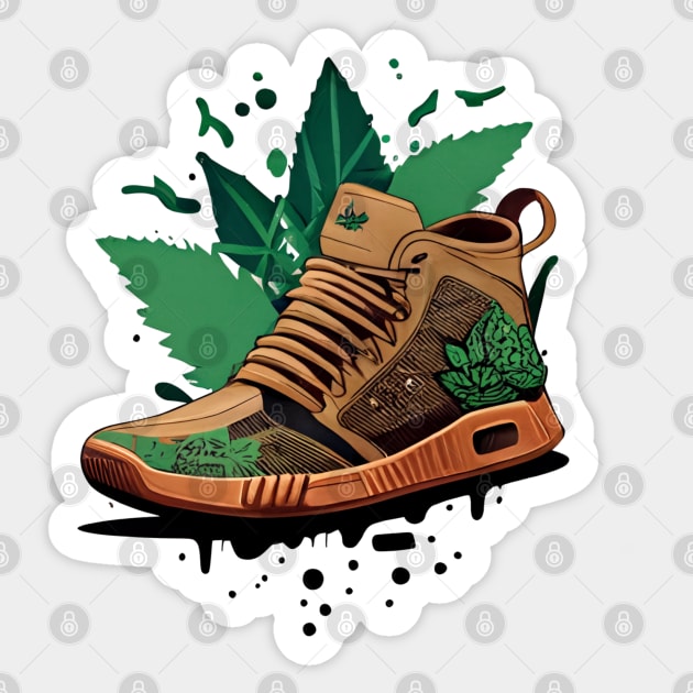 Step Up Your Fashion Game with Greenbubble's Cartoon Style Sneaker with Plant in Brown Sticker by Greenbubble